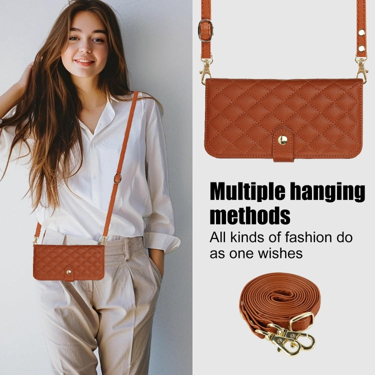 For Google Pixel 8a Crossbody Multifunction Rhombic Leather Phone Case(Brown) - Google Cases by PMC TechLife | Online Shopping South Africa | PMC TechLife | Buy Now Pay Later Mobicred