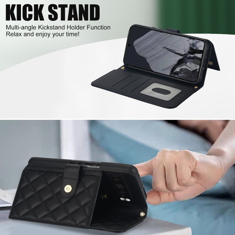 For Google Pixel 8 Pro Crossbody Multifunction Rhombic Leather Phone Case(Black) - Google Cases by PMC TechLife | Online Shopping South Africa | PMC TechLife | Buy Now Pay Later Mobicred