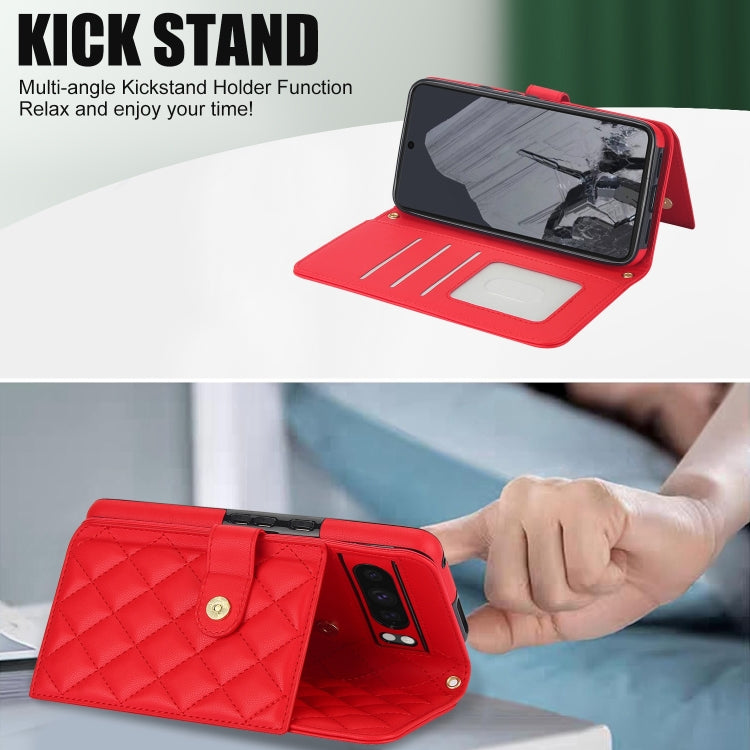 For Google Pixel 8 Pro Crossbody Multifunction Rhombic Leather Phone Case(Red) - Google Cases by PMC TechLife | Online Shopping South Africa | PMC TechLife | Buy Now Pay Later Mobicred