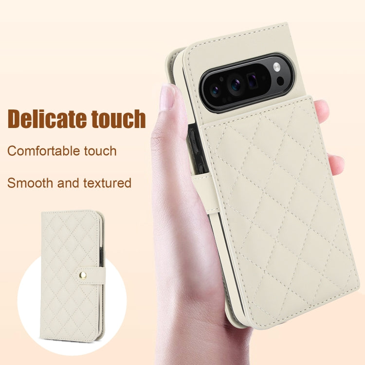For Google Pixel 9 Crossbody Multifunction Rhombic Leather Phone Case(White) - Google Cases by PMC TechLife | Online Shopping South Africa | PMC TechLife | Buy Now Pay Later Mobicred