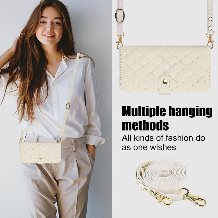 For Google Pixel 9 Crossbody Multifunction Rhombic Leather Phone Case(White) - Google Cases by PMC TechLife | Online Shopping South Africa | PMC TechLife | Buy Now Pay Later Mobicred