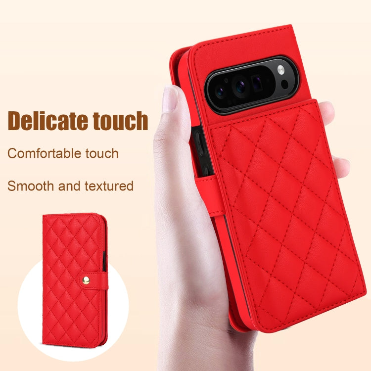 For Google Pixel 9 Crossbody Multifunction Rhombic Leather Phone Case(Red) - Google Cases by PMC TechLife | Online Shopping South Africa | PMC TechLife | Buy Now Pay Later Mobicred