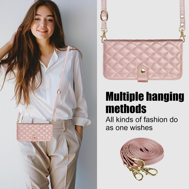 For Google Pixel 9 Pro XL Crossbody Multifunction Rhombic Leather Phone Case(Rose Gold) - Google Cases by PMC TechLife | Online Shopping South Africa | PMC TechLife | Buy Now Pay Later Mobicred
