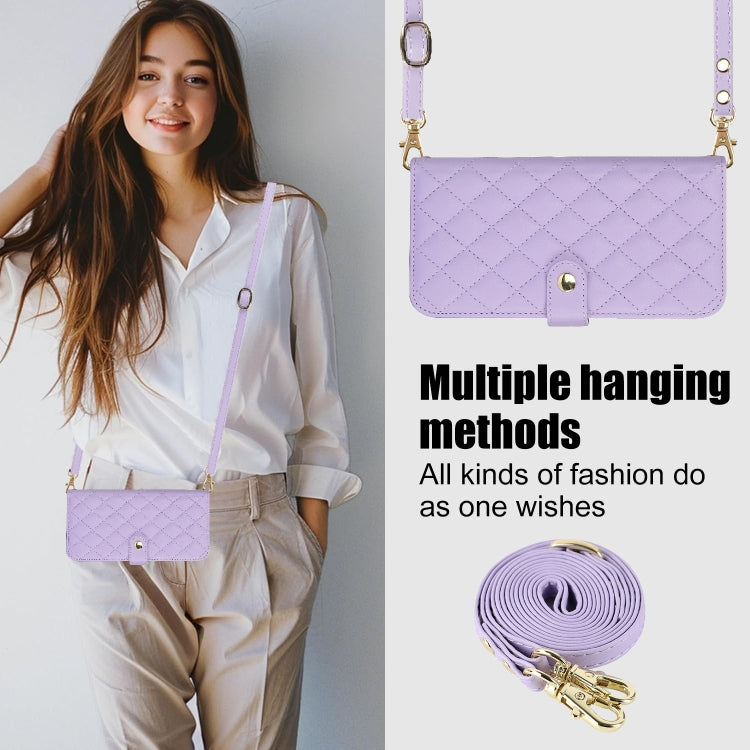 For Google Pixel 9 Pro XL Crossbody Multifunction Rhombic Leather Phone Case(Purple) - Google Cases by PMC TechLife | Online Shopping South Africa | PMC TechLife | Buy Now Pay Later Mobicred