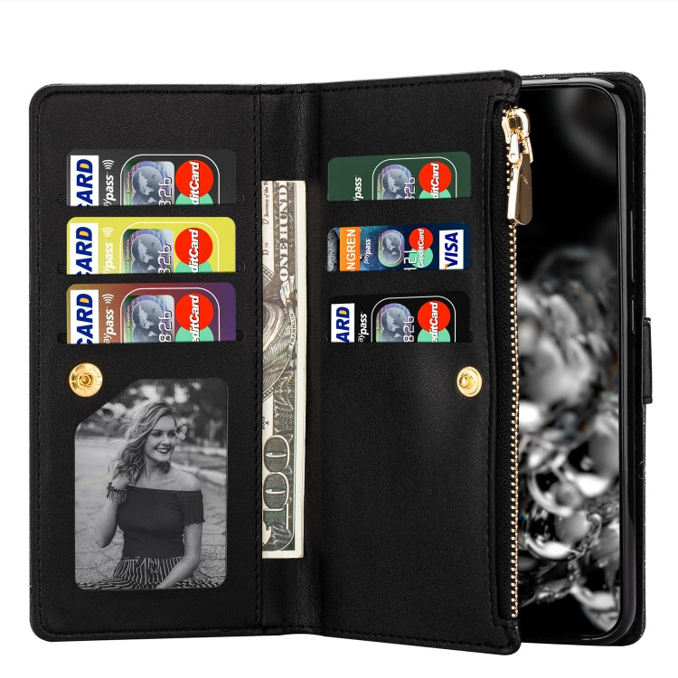 For Huawei Mate 20 Pro Multi-card Slots Starry Sky Laser Carving Glitter Zipper Horizontal Flip Leather Case with Holder & Wallet & Lanyard(Black) - Huawei Cases by PMC Jewellery | Online Shopping South Africa | PMC Jewellery