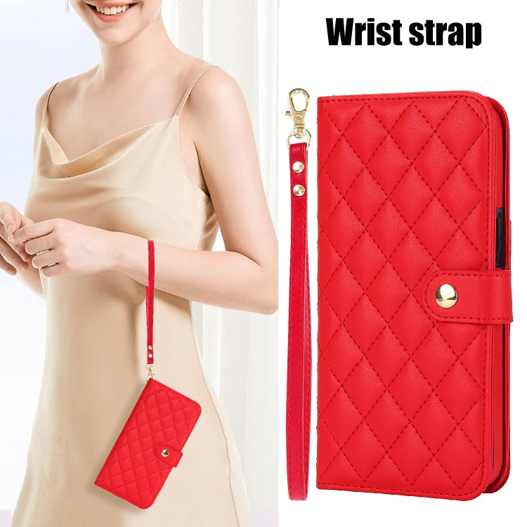 For Samsung Galaxy S24 5G Crossbody Multifunction Rhombic Leather Phone Case(Red) - Galaxy S24 5G Cases by PMC Jewellery | Online Shopping South Africa | PMC Jewellery | Buy Now Pay Later Mobicred
