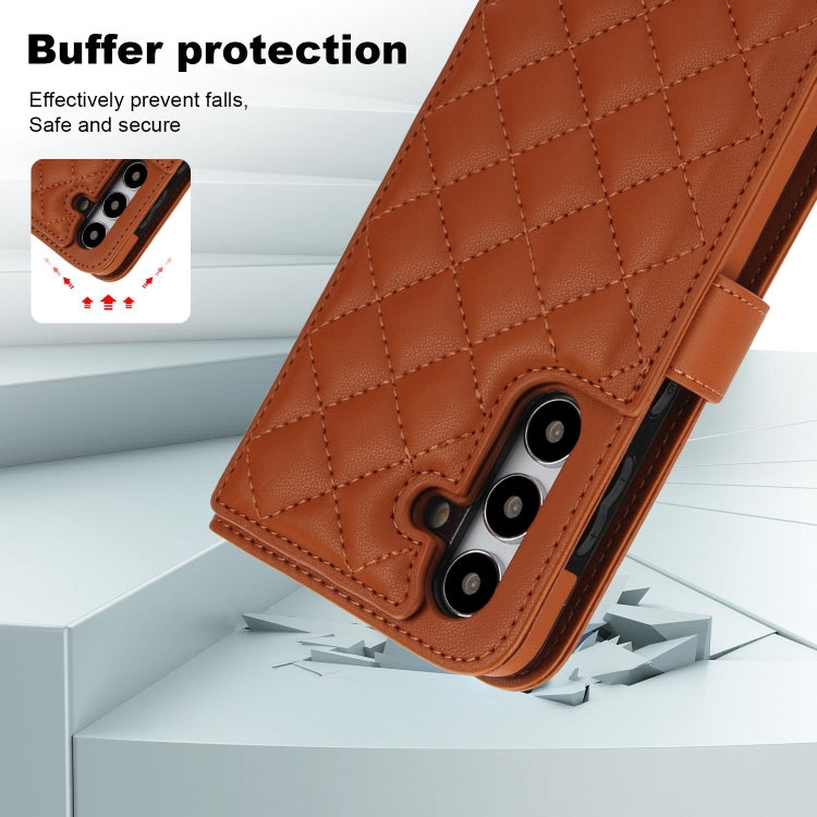 For Samsung Galaxy S24 5G Crossbody Multifunction Rhombic Leather Phone Case(Brown) - Galaxy S24 5G Cases by PMC Jewellery | Online Shopping South Africa | PMC Jewellery | Buy Now Pay Later Mobicred