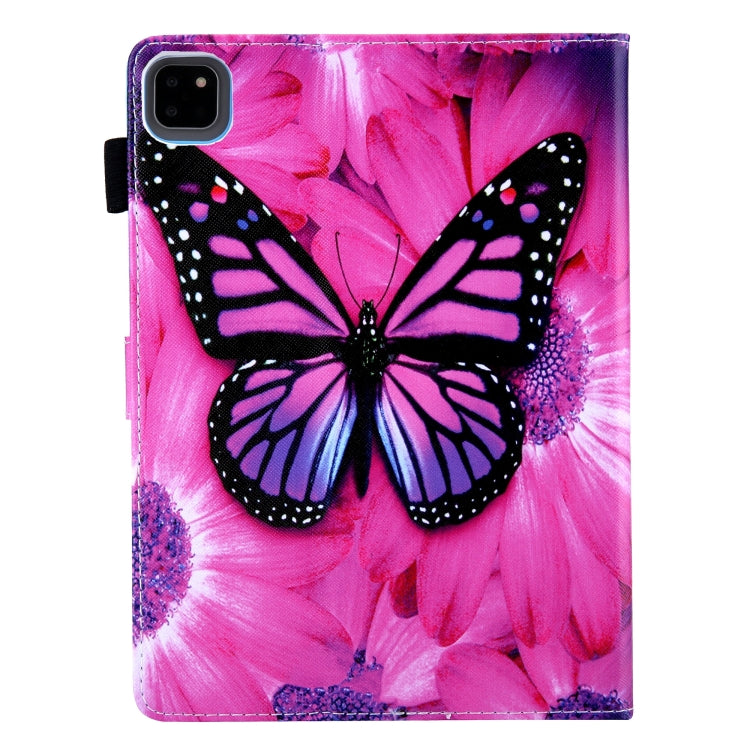 For iPad Pro 11 2024 Colored Drawing Leather Smart Tablet Case(Red Flower Pink Butterfly) - iPad Pro 11 2024 Cases by PMC TechLife | Online Shopping South Africa | PMC TechLife | Buy Now Pay Later Mobicred