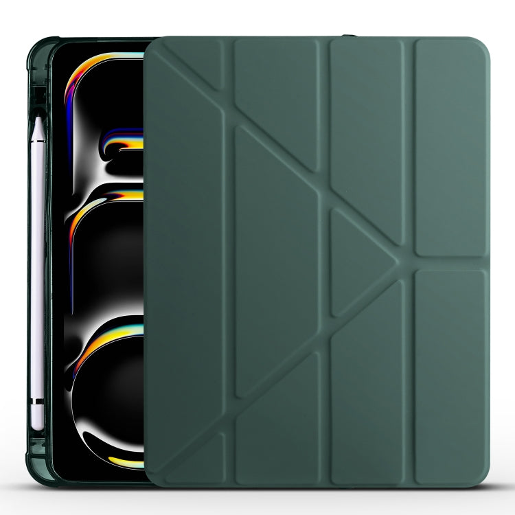 For iPad Pro 11 2024 Multi-folding TPU Leather Smart Tablet Case with Pen Slot(Pine Green) - iPad Pro 11 2024 Cases by PMC TechLife | Online Shopping South Africa | PMC TechLife | Buy Now Pay Later Mobicred