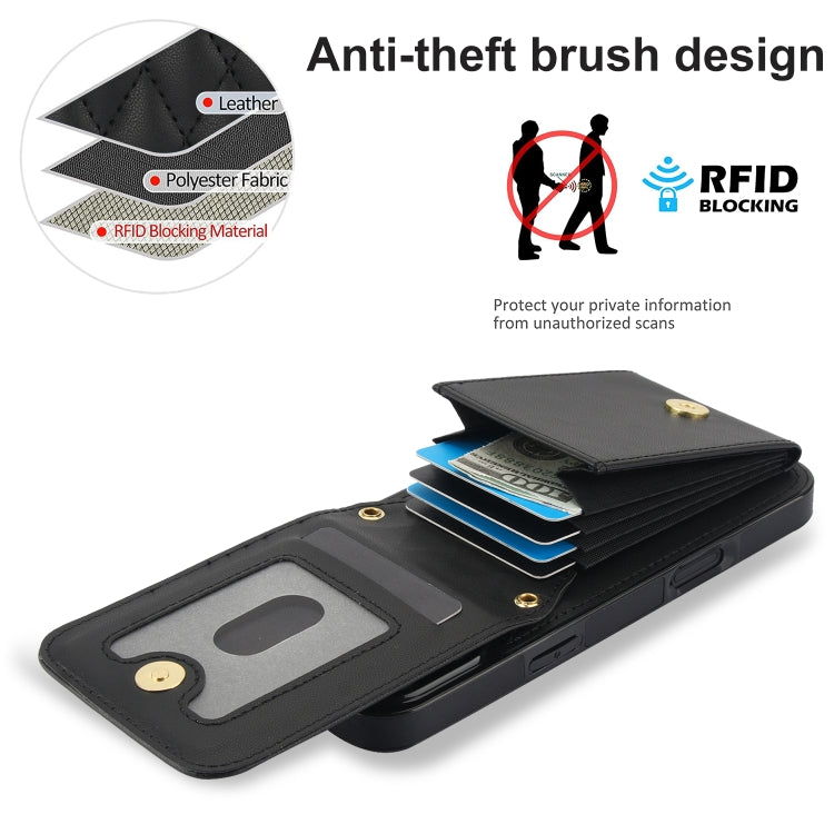 For iPhone 16 Plus YM015 Crossbody Rhombic Card Bag RFID Phone Case(Black) - iPhone 16 Plus Cases by PMC TechLife | Online Shopping South Africa | PMC TechLife | Buy Now Pay Later Mobicred