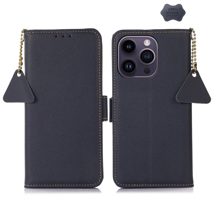For iPhone 16 Pro Side-Magnetic TJ Genuine Leather RFID Phone Case(Blue) - iPhone 16 Pro Cases by PMC TechLife | Online Shopping South Africa | PMC TechLife | Buy Now Pay Later Mobicred