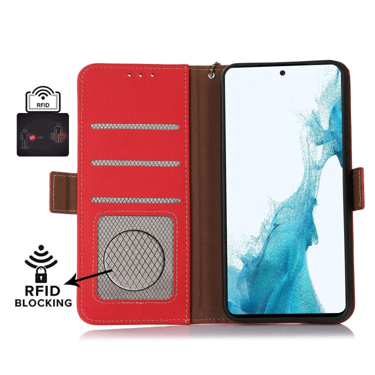 For iPhone 16e Side-Magnetic TJ Genuine Leather RFID Phone Case(Red) - iPhone 16e Cases by PMC TechLife | Online Shopping South Africa | PMC TechLife | Buy Now Pay Later Mobicred