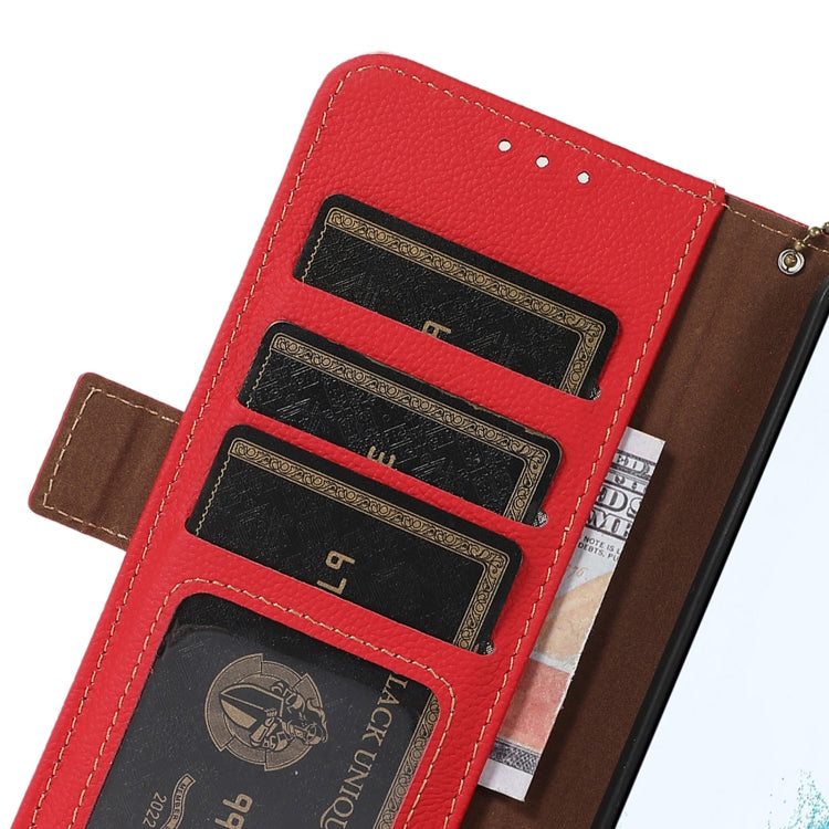 For iPhone 16e Side-Magnetic TJ Genuine Leather RFID Phone Case(Red) - iPhone 16e Cases by PMC TechLife | Online Shopping South Africa | PMC TechLife | Buy Now Pay Later Mobicred
