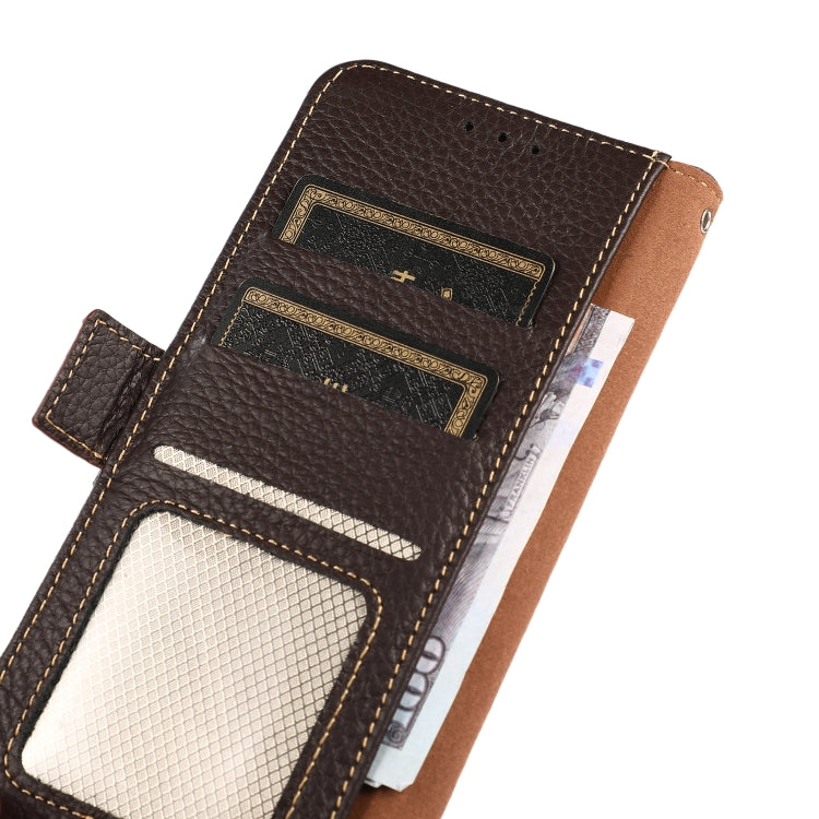 For iPhone 16 Pro Max KHAZNEH Side-Magnetic Litchi Genuine Leather RFID Case(Brown) - iPhone 16 Pro Max Cases by PMC TechLife | Online Shopping South Africa | PMC TechLife | Buy Now Pay Later Mobicred