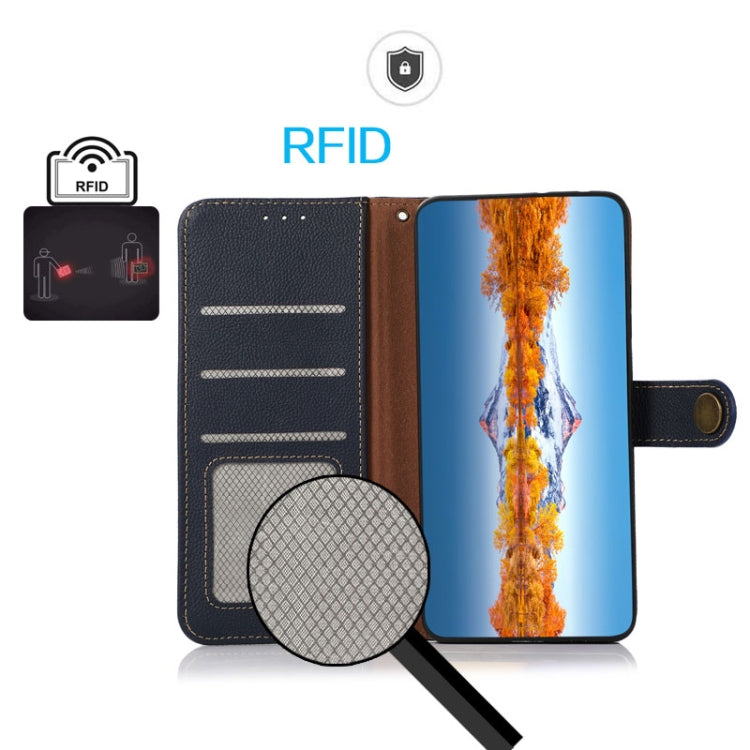 For iPhone 16 Plus KHAZNEH Custer Genuine Leather RFID Phone Case(Blue) - iPhone 16 Plus Cases by PMC TechLife | Online Shopping South Africa | PMC TechLife | Buy Now Pay Later Mobicred