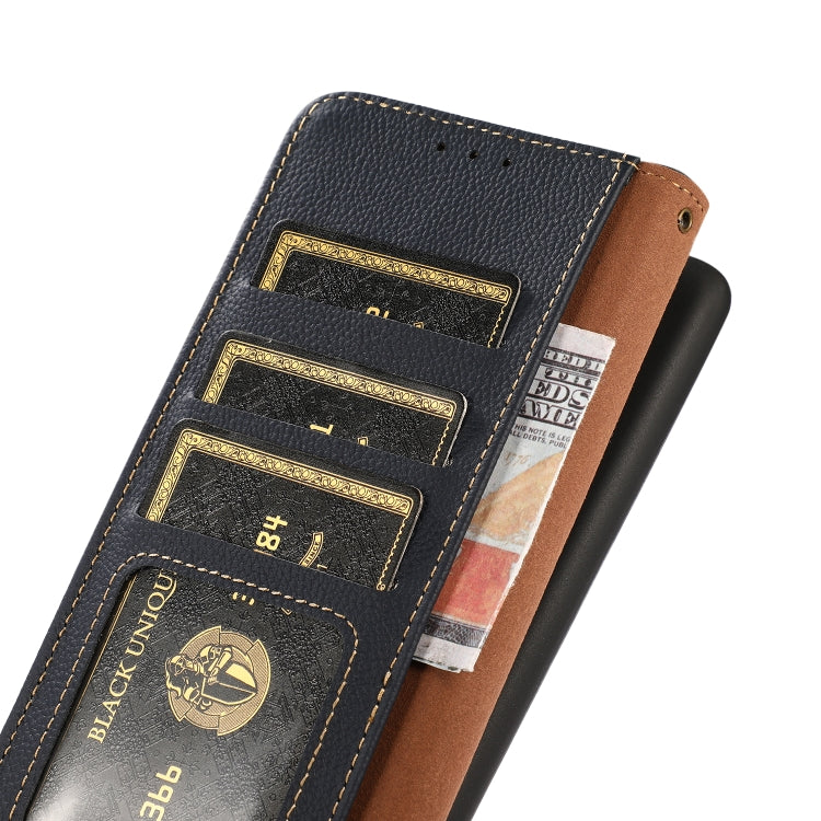 For iPhone 16 Plus KHAZNEH Custer Genuine Leather RFID Phone Case(Blue) - iPhone 16 Plus Cases by PMC TechLife | Online Shopping South Africa | PMC TechLife | Buy Now Pay Later Mobicred