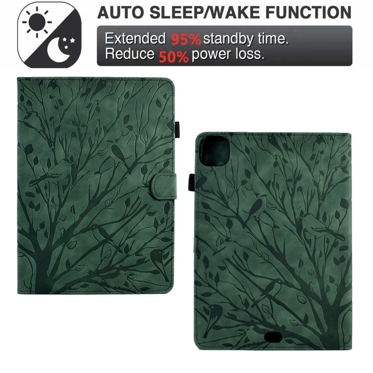 For iPad Pro 11 2024 Fortune Tree Embossed Leather Smart Tablet Case(Green) - iPad Pro 11 2024 Cases by PMC TechLife | Online Shopping South Africa | PMC TechLife | Buy Now Pay Later Mobicred