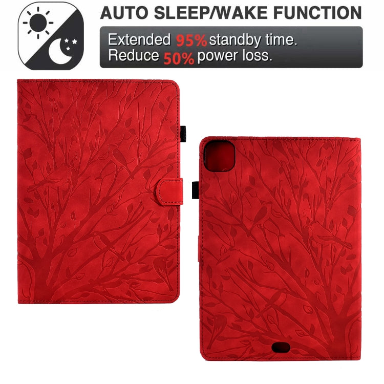 For iPad Pro 11 2024 Fortune Tree Embossed Leather Smart Tablet Case(Red) - iPad Pro 11 2024 Cases by PMC TechLife | Online Shopping South Africa | PMC TechLife | Buy Now Pay Later Mobicred
