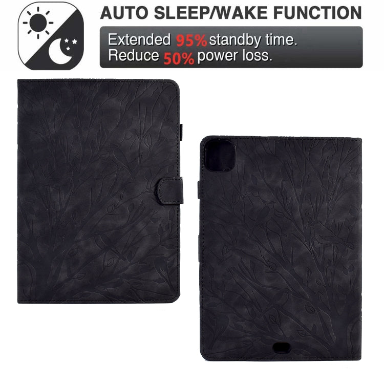 For iPad Pro 11 2024 Fortune Tree Embossed Leather Smart Tablet Case(Black) - iPad Pro 11 2024 Cases by PMC TechLife | Online Shopping South Africa | PMC TechLife | Buy Now Pay Later Mobicred