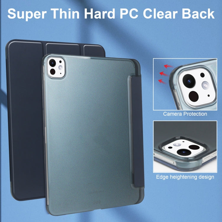 For iPad Pro 11 2024 3-fold Semi-transparent Frosted Smart Leather Tablet Case(Dark Blue) - iPad Pro 11 2024 Cases by PMC TechLife | Online Shopping South Africa | PMC TechLife | Buy Now Pay Later Mobicred