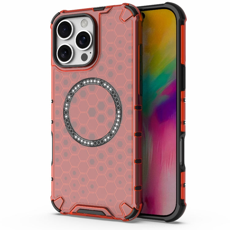 For iPhone 16 Pro Max Honeycomb Magnetic Ring Shockproof Phone Case(Red) - iPhone 16 Pro Max Cases by PMC TechLife | Online Shopping South Africa | PMC TechLife | Buy Now Pay Later Mobicred