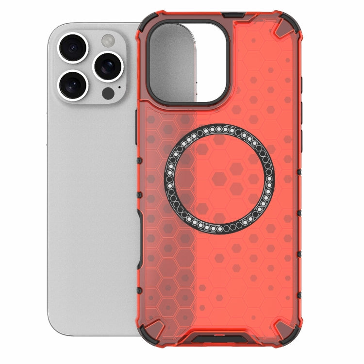 For iPhone 16 Pro Max Honeycomb Magnetic Ring Shockproof Phone Case(Red) - iPhone 16 Pro Max Cases by PMC TechLife | Online Shopping South Africa | PMC TechLife | Buy Now Pay Later Mobicred