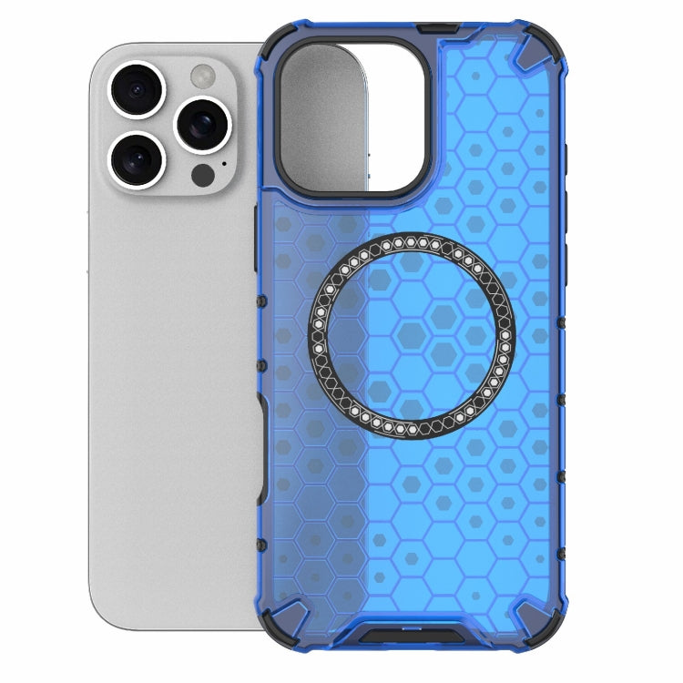 For iPhone 16 Pro Max Honeycomb Magnetic Ring Shockproof Phone Case(Blue) - iPhone 16 Pro Max Cases by PMC TechLife | Online Shopping South Africa | PMC TechLife | Buy Now Pay Later Mobicred
