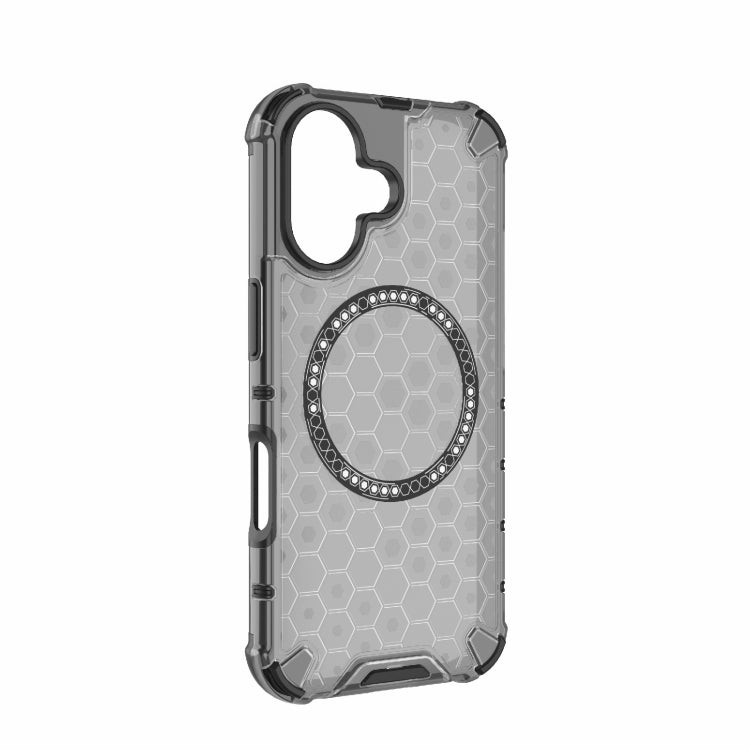 For iPhone 16 Honeycomb Magnetic Ring Shockproof Phone Case(Black) - iPhone 16 Cases by PMC TechLife | Online Shopping South Africa | PMC TechLife | Buy Now Pay Later Mobicred