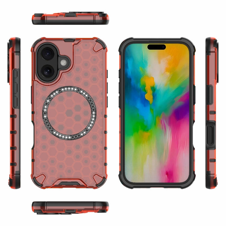 For iPhone 16 Honeycomb Magnetic Ring Shockproof Phone Case(Red) - iPhone 16 Cases by PMC TechLife | Online Shopping South Africa | PMC TechLife | Buy Now Pay Later Mobicred