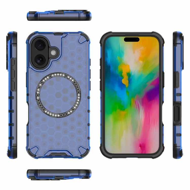 For iPhone 16 Honeycomb Magnetic Ring Shockproof Phone Case(Blue) - iPhone 16 Cases by PMC TechLife | Online Shopping South Africa | PMC TechLife | Buy Now Pay Later Mobicred