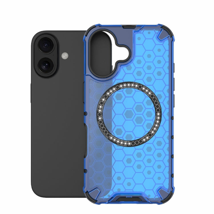 For iPhone 16 Honeycomb Magnetic Ring Shockproof Phone Case(Blue) - iPhone 16 Cases by PMC TechLife | Online Shopping South Africa | PMC TechLife | Buy Now Pay Later Mobicred