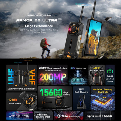 Ulefone Armor 26 Ultra Walkie-Talkie Version Rugged Phone, 12GB+512GB, 6.78 inch Android 13 MediaTek Dimensity 8020 Octa Core, Network: 5G, NFC(Black) - Ulefone by Ulefone | Online Shopping South Africa | PMC Jewellery | Buy Now Pay Later Mobicred