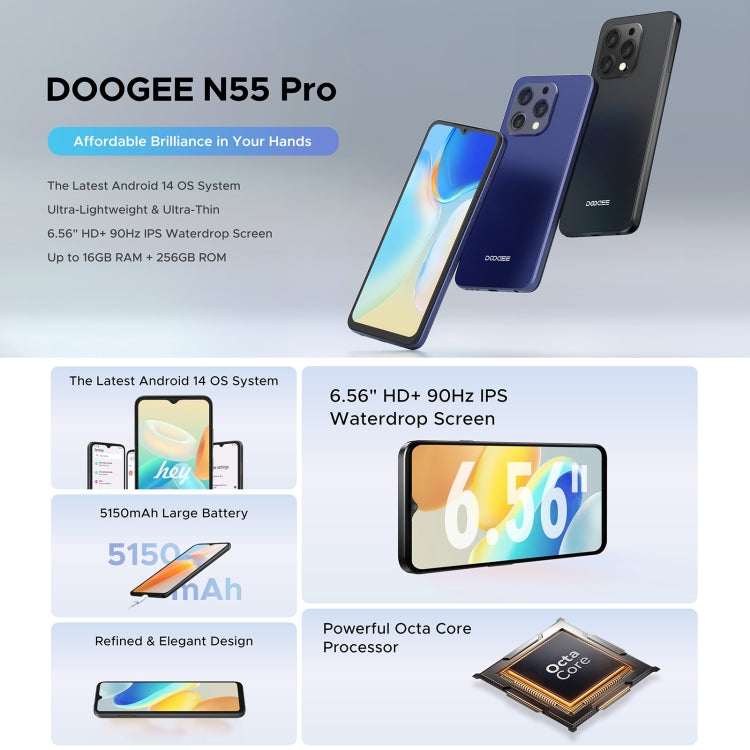 DOOGEE N55 Pro, 6GB+256GB, 6.56 inch Android 14 Spreadtrum T606 Octa Core, Network: 4G(Dark Blue) - DOOGEE by DOOGEE | Online Shopping South Africa | PMC Jewellery | Buy Now Pay Later Mobicred