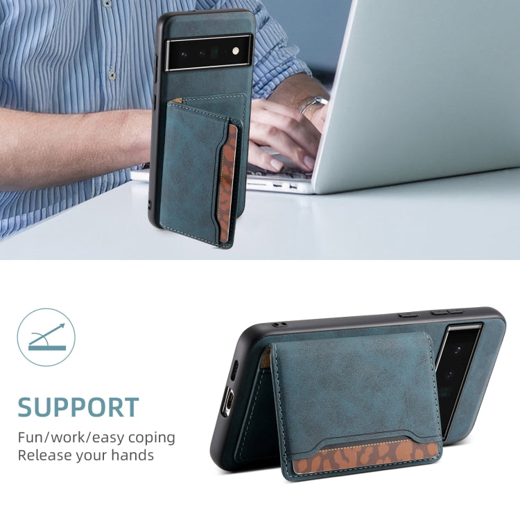 For Google Pixel 6 Pro Denior D13 Retro Texture Leather MagSafe Card Bag Phone Case(Blue) - Google Cases by Denior | Online Shopping South Africa | PMC TechLife | Buy Now Pay Later Mobicred