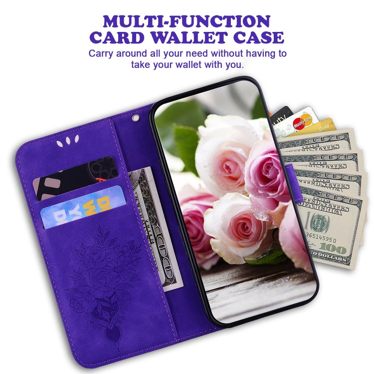 For iPhone 16e Butterfly Rose Embossed Leather Phone Case(Purple) - iPhone 16e Cases by PMC TechLife | Online Shopping South Africa | PMC TechLife | Buy Now Pay Later Mobicred