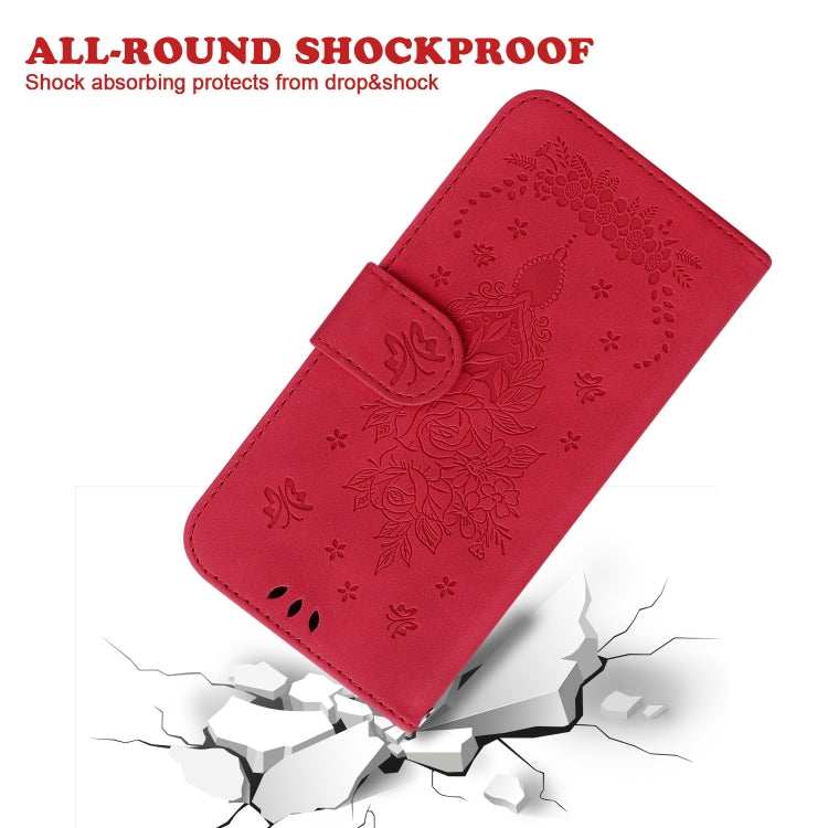 For iPhone 16e Butterfly Rose Embossed Leather Phone Case(Red) - iPhone 16e Cases by PMC TechLife | Online Shopping South Africa | PMC TechLife | Buy Now Pay Later Mobicred