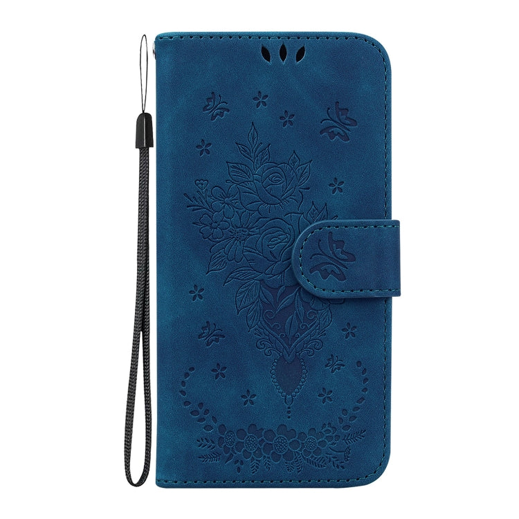 For iPhone 16 Pro Butterfly Rose Embossed Leather Phone Case(Blue) - iPhone 16 Pro Cases by PMC TechLife | Online Shopping South Africa | PMC TechLife | Buy Now Pay Later Mobicred
