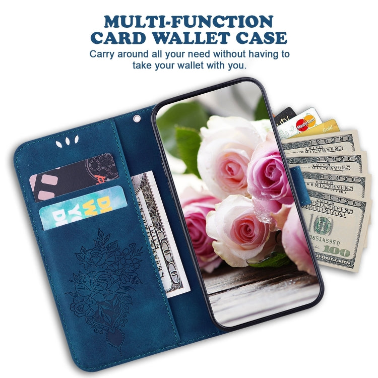 For iPhone 16 Plus Butterfly Rose Embossed Leather Phone Case(Blue) - iPhone 16 Plus Cases by PMC TechLife | Online Shopping South Africa | PMC TechLife | Buy Now Pay Later Mobicred
