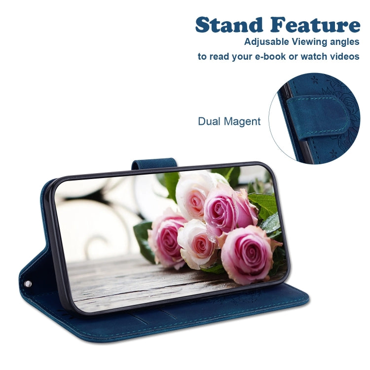 For iPhone 16 Plus Butterfly Rose Embossed Leather Phone Case(Blue) - iPhone 16 Plus Cases by PMC TechLife | Online Shopping South Africa | PMC TechLife | Buy Now Pay Later Mobicred
