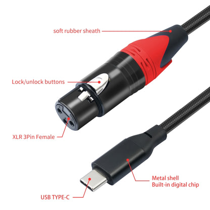 TY03RE Type-C Male to XLR Female Audio Cable for Dynamic Microphone, Length:2m(Black) - Microphone Audio Cable & Connector by PMC Jewellery | Online Shopping South Africa | PMC Jewellery | Buy Now Pay Later Mobicred