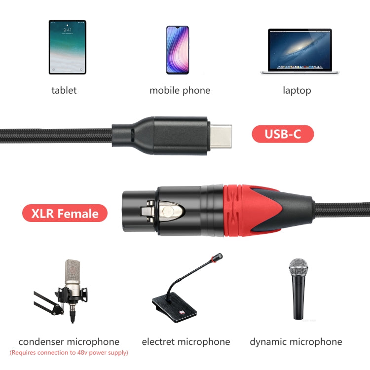 TY03RE Type-C Male to XLR Female Audio Cable for Dynamic Microphone, Length:2m(Black) - Microphone Audio Cable & Connector by PMC Jewellery | Online Shopping South Africa | PMC Jewellery | Buy Now Pay Later Mobicred