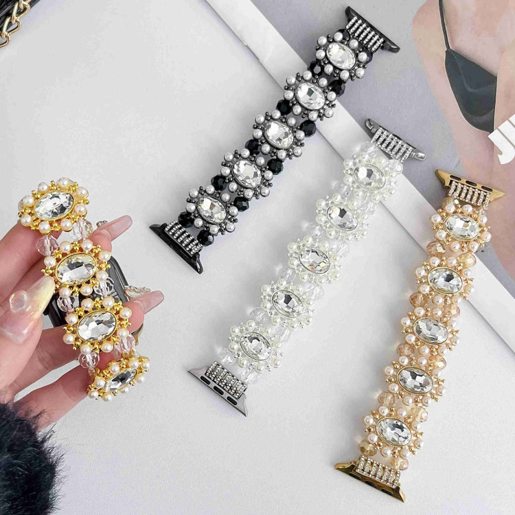 For Apple Watch 42mm Beaded Pearl Gemstone Bracelet Watch Band(Light Gold) - free shipping - PMC TechLife - Order now!