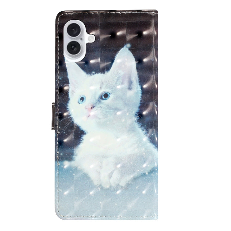 For iPhone 16 Plus 3D Pattern Leather Phone Case(White Cat) - iPhone 16 Plus Cases by PMC TechLife | Online Shopping South Africa | PMC TechLife | Buy Now Pay Later Mobicred