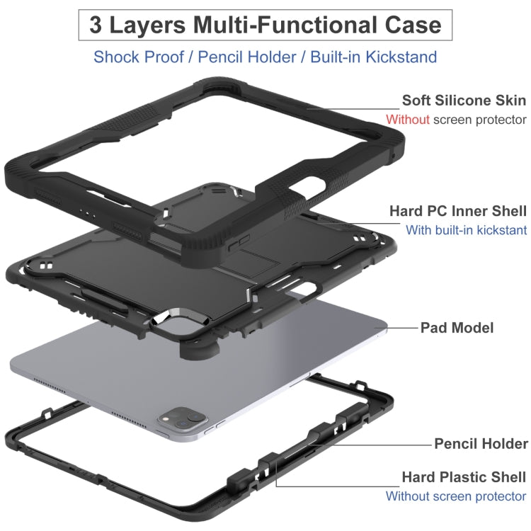 For iPad Pro 11 2024 Shockproof Silicone Hybrid PC Tablet Case with Holder(Black) - iPad Pro 11 2024 Cases by PMC TechLife | Online Shopping South Africa | PMC TechLife | Buy Now Pay Later Mobicred