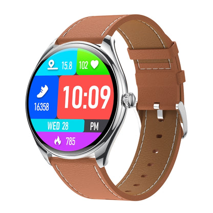 MT55 1.43 inch AMOLED HD Screen Ultra-thin Smart Call Health Watch, Leather Strap(Silver Brown) - Smart Watches by PMC Jewellery | Online Shopping South Africa | PMC Jewellery | Buy Now Pay Later Mobicred