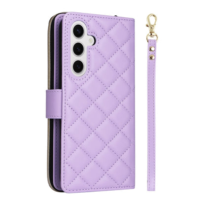 For Samsung Galaxy S25 5G Crossbody Rhombic Zipper Tower Buckle Leather Phone Case with Lanyard(Purple) - Galaxy S25 5G Cases by PMC Jewellery | Online Shopping South Africa | PMC Jewellery | Buy Now Pay Later Mobicred