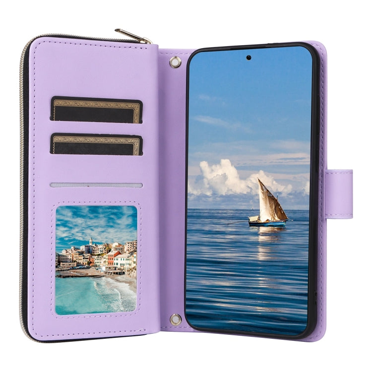 For Samsung Galaxy S25 5G Crossbody Rhombic Zipper Tower Buckle Leather Phone Case with Lanyard(Purple) - Galaxy S25 5G Cases by PMC Jewellery | Online Shopping South Africa | PMC Jewellery | Buy Now Pay Later Mobicred