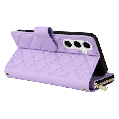 For Samsung Galaxy S25 5G Crossbody Rhombic Zipper Tower Buckle Leather Phone Case with Lanyard(Purple) - Galaxy S25 5G Cases by PMC Jewellery | Online Shopping South Africa | PMC Jewellery | Buy Now Pay Later Mobicred