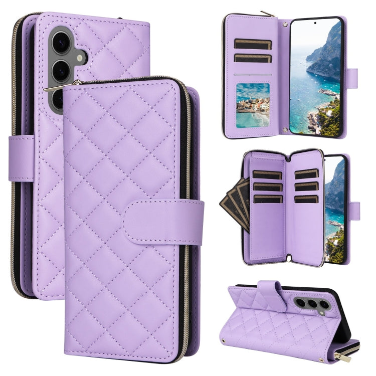 For Samsung Galaxy S25+ 5G Crossbody Rhombic Zipper Tower Buckle Leather Phone Case with Lanyard(Purple) - Galaxy S25+ 5G Cases by PMC Jewellery | Online Shopping South Africa | PMC Jewellery | Buy Now Pay Later Mobicred