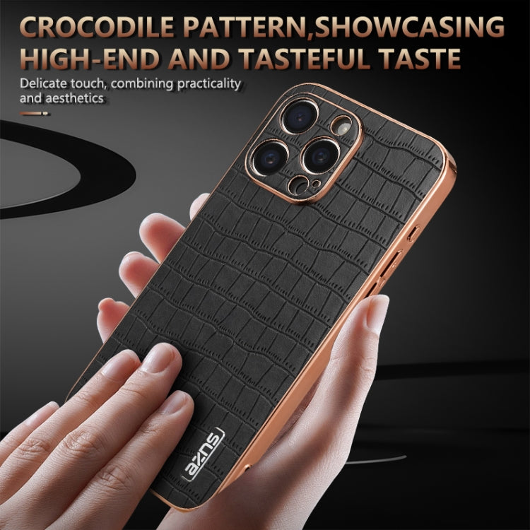 For iPhone 16 Pro Max AZNS Electroplated Frame Crocodile Texture Full Coverage Phone Case(Black) - iPhone 16 Pro Max Cases by AZNS | Online Shopping South Africa | PMC TechLife | Buy Now Pay Later Mobicred
